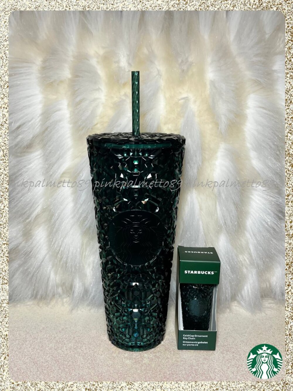 💚🔑 NWT 2026 Starbucks Dark Emerald Gem Venti Cold Cup & Mini Keychain 2pc Set